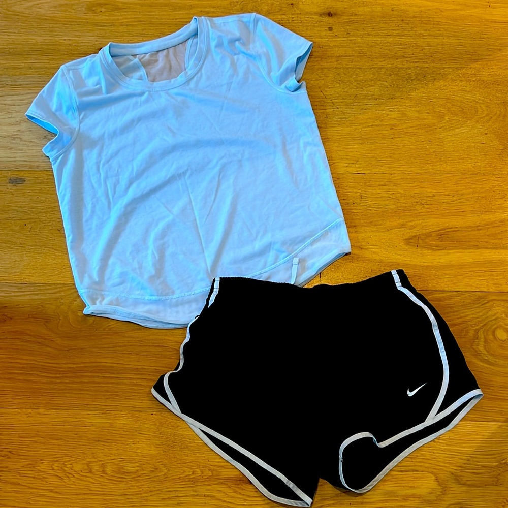 Athleta top and Nike shorts